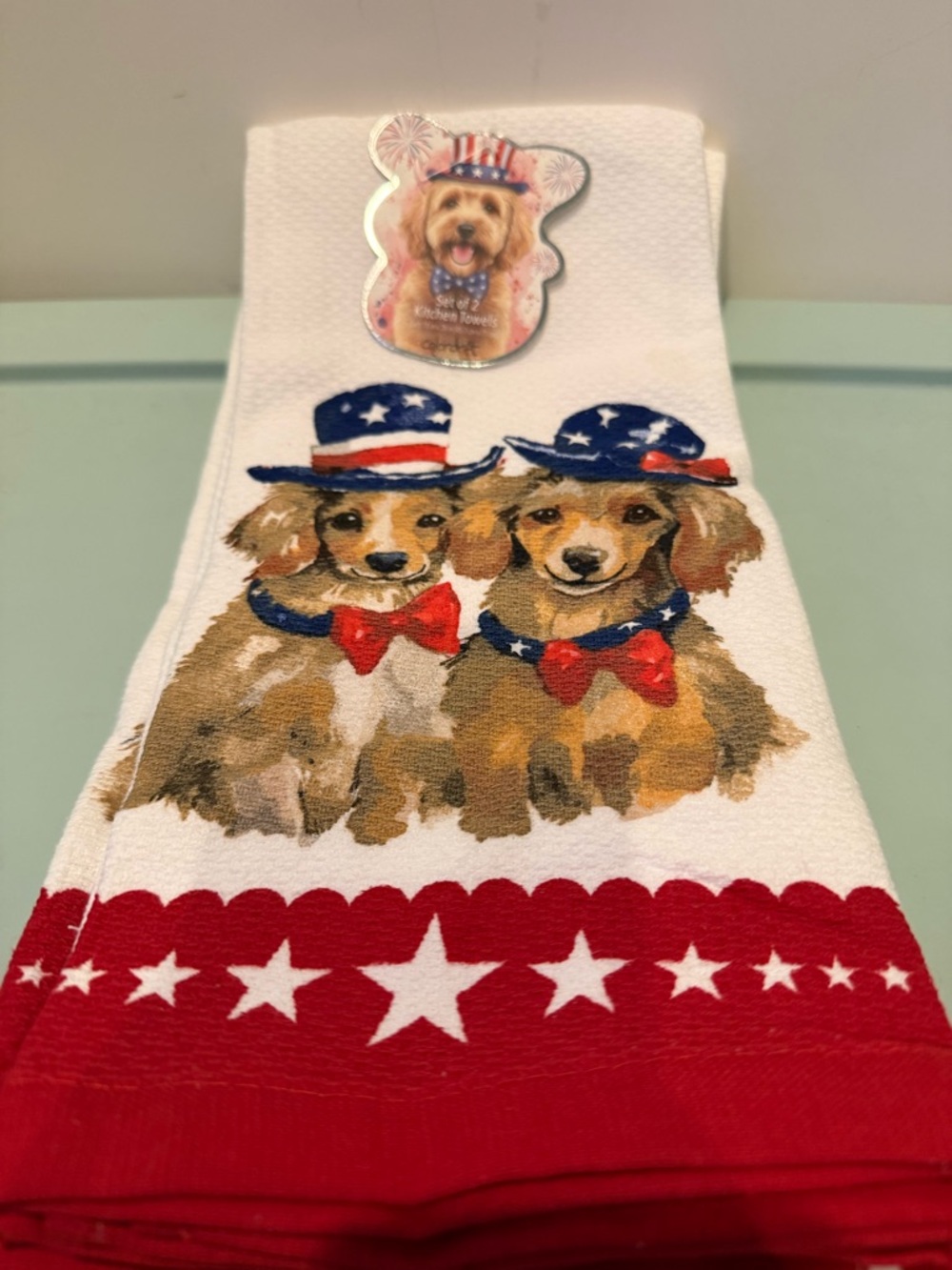 Super Cute Patriotic Dachsunds Kitchen Towel- Set of 2- NWT